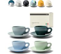 KIVY Set di 4 tazze da cappuccino [236ml] - Set di tazze da cappuccino in gres spesso per l'arte del latte - Tazze da caffè cappuccino - Tazas de cafe - Tazze da latte - Set di 4 tazze e piattini per