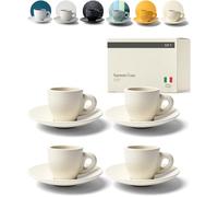 KIVY Set di 4 tazze da espresso da 75 ml con piattini - Tazze da espresso italiane in gres porcellanato spesso - Beige