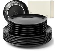 KIVY Set di Stoviglie Antigraffio per 6 Persone - Set Piatti Moderni Nero Lavabile in Lavastoviglie 6 x 27 cm + 6 x 22 cm - Servizio da Tavola