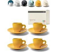 KIVY Set di tazza [4 x 75 ml] - espresso con piattini - Fatte a mano - Caffè italiane - Gres porcellanato a parete spessa - Giallo