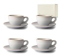 KIVY Set di Tazze da Caffè Cappuccino [4 x 180ml] - Gres a parete spessa - set tazzine caffe particolari - tazze da cappuccino - set tazzine caffè con piattino - set tazzine da caffè ceramica