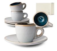 KIVY Set di Tazze da Caffè Espresso [4 x 75ml] - Gres a parete spessa - set tazzine caffe particolari - tazze caffe - set tazzine caffè con piattino - set tazzine da caffè - tazza ceramica - Blu