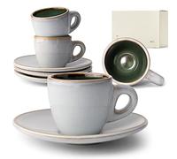 KIVY Set di Tazze da Caffè Espresso [4 x 75ml] - Gres a parete spessa - set tazzine caffe particolari - tazze caffe - set tazzine caffè con piattino - set tazzine da caffè - tazza ceramica Verde