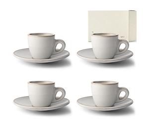 KIVY Set di Tazze da Caffè Espresso [4 x 75ml] - Gres a parete spessa - set tazzine caffe particolari - tazze caffe - set tazzine caffè con piattino - set tazzine da caffè - tazza ceramica