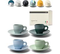 KIVY Set di tazzine da caffè [4 x 75 ml] tazzine da espresso con piattini, tazze da espresso artigianali a parete spessa, tazze da espresso in gres italiano a parete spessa, verde, blu