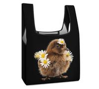 Kiwi Bird with Daisy Flowers Divertente Borsa della spesa riutilizzabile Stampato Pieghevole Borsa della spesa Lavabile Tote Leggero Sacchetto di Immagazzinaggio con Maniglia