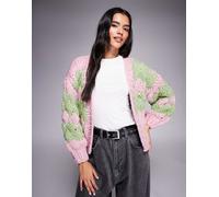 Kiwi & Co - Hugs & Kisses - Cardigan in maglia a bolle lavorata a mano con maniche a palloncino rosa e lime-Multicolore M