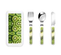 kiwi frutta Set di posate per bambini, coltello, forchetta e cucchiaio da 3 pezzi, set di posate per bambini, posate per bambini, posate riutilizzabili portatili per esterni.