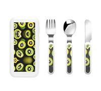 Kiwi verde Set di posate per bambini, coltello, forchetta e cucchiaio da 3 pezzi, set di posate per bambini, posate per bambini, posate riutilizzabili portatili per esterni.