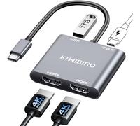 KiWiBiRD adattatore USB C a doppio HDMI con ricarica 100W PD, sdoppiatore HDMI 4