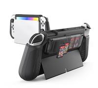 KIWIHOME Custodia Compatibile Dock per Switch OLED, con Porta Giochi | Custodia Ergonomica con Impugnatura per Switch OLED 2021 (7"), con Supporto, Non Compatibile con Switch 2 2025 (7,9"), Nera