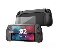 KIWIHOME P2 Shield Custodia Dockable e Proteggi Schermo per Nintendo Switch 2 2025, Custodia Protettiva in TPU e Pellicola in Vetro Temperato 9H con Cornice di Allineamento per Installazione, Nero