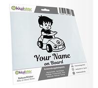 Kiwistar - Adesiva per Auto - per Bambini - Nero - Ragazzo con Macchina - Il Tuo Nome - 20 cm - per Auto, Moto, Bicicletta, Autobus - Tuning