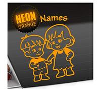 Kiwistar - Adesivo per bambini - Neonarancio - Adesivo per fratelli e sorelle ragazzo ragazza - con testo personalizzato 20 cm - per auto, moto, tuning - Adesivo "Baby on Board" da personalizzare