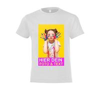 Kiwistar - Maglietta - T-Shirt - Bambino - Bianco - 140 - con Stampa Personalizzata Fronte e Retro - Stampato con Foto - Testo a Scelta - Regalo per Il Tempo Libero Sportivo