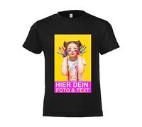 Kiwistar - Maglietta - T-Shirt - Bambino - Nero - 104 - con Stampa Personalizzata Fronte e Retro - Stampato con Foto - Testo a Scelta - Regalo per Il Tempo Libero Sportivo