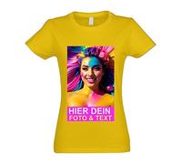 Kiwistar - Maglietta - T-Shirt Donna - Giallo - S - con Stampa Personalizzata Fronte e Retro - Stampato con Foto - Testo a Scelta - Regalo per Il Tempo Libero Sportivo