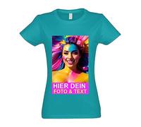 Kiwistar - Maglietta - T-Shirt Donna - Turchese - S - con Stampa Personalizzata Fronte e Retro - Stampato con Foto - Testo a Scelta - Regalo per Il Tempo Libero Sportivo
