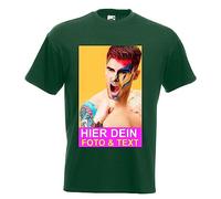 Kiwistar - Maglietta - T-Shirt - Uomo - Verde Bottiglia - S - con Stampa Personalizzata Fronte e Retro - Stampato con Foto - Testo a Scelta - Regalo per Il Tempo Libero Sportivo