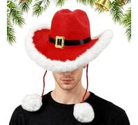 Kixolazr Cappello Di Babbo Natale | Design A Pom Pon Per Copricapo - Cappello Da Cowgirl Rosso Con Bordo In Peluche Bianco - Per Ragazze E Adulti Costumi Di Natale Fotografici Spettacoli E Feste