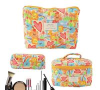 Kixolazr Trousse trapuntata per trucchi, 3 pezzi, per cosmetici, portatile, per pennelli da trucco, ragazze, donne, Love Graffiti Borsa a Mano Grande+Media+Piccola, Refer to description, Unisex
