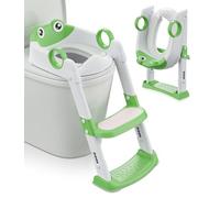Kixolo Riduttore WC per bambini, rialzo WC per bambini, 2 in 1, riduttori per WC, cuscino non schizzi e antiscivolo, altezza regolabile e pieghevole (verde)
