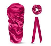 KIXZSAZ 3 pezzi in raso extra lungo berretto da notte capelli arricciati cappello acconciatura cravatta testa elastico setoso coda di cavallo corda fascia regalo per la casa, Rosa Rossa