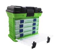 KIXZSAZ Attrezzatura da Pesca Organizzata e accessibile con Scatola per Attrezzatura Portatile Chiodi Scatola per da Pesca 4 Strati Esche, Verde, + Pulsante Blu Interno