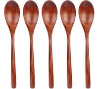 KIXZSAZ Cucchiaio da zuppa in legno ecologico da 5 pezzi, manico lungo, adatto per cucinare e mangiare, cucchiaio in legno di bambù, senza BPA