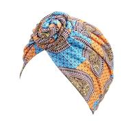 KIXZSAZ Fasce per la testa per le donne Copricapo Nodo Caps Cofano pre-legato Cappello da sonno Berretto zucchetto pieghettato Copricapo fantasia Copricapo swirly, arancia