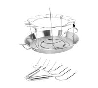 KIXZSAZ Griglia per pollo con leccarda, contiene fino a 12 cosce di pollo, utensili per grigliare e cucinare al barbecue, spiedini di verdure, griglia per cosce in acciaio Per inox, leccarda