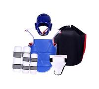 KIXZSAZ Set di attrezzatura da combattimento per karate, casco da boxe, guanti da combattimento, prestazioni con set protettivo di qualità e borsa per il, Blu, XL