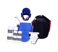 KIXZSAZ Set di attrezzatura da combattimento per karate, casco da boxe, guanti da combattimento, prestazioni con set protettivo di qualità e borsa per il, Blu, l