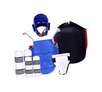 KIXZSAZ Set di attrezzatura da combattimento per karate, casco da boxe, guanti da combattimento, prestazioni con set protettivo di qualità e borsa per il, Blu, S