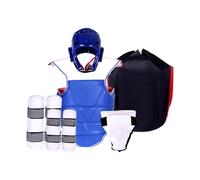 KIXZSAZ Set di attrezzatura da combattimento per karate, casco da boxe, guanti da combattimento, prestazioni con set protettivo di qualità e borsa per il, Blu, M