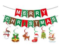 KIYFXA Striscione con lettere di buon Natale, decorazioni natalizie per feste con vortici da appendere, in carta vintage per soffitti interni/esterni, decorazione da parete, finestra, camino, ufficio