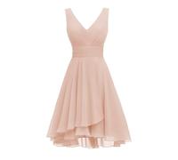 KIYNE Abito corto da damigella d'onore da donna, in chiffon, lunghezza al ginocchio, da cocktail, da sera, Rosa cipria, 42