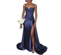 KIYNE Abito da ballo da donna con paillettes scintillanti con fessura in pizzo applique abito da ballo a sirena abito formale per feste di laurea, Marina Militare, 38