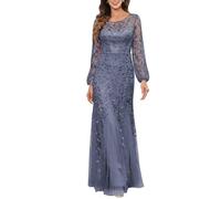 KIYNE Abito da donna a maniche lunghe per la madre della sposa con scollo rotondo in tulle con paillettes abito da festa formale, Blu acciaio, 40