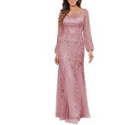 KIYNE Abito da donna a maniche lunghe per la madre della sposa con scollo rotondo in tulle con paillettes abito da festa formale, Rosa polvere, 52 Più