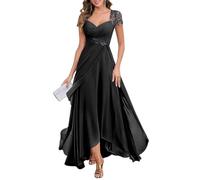 KIYNE Abito da donna con maniche ad aletta e scollo a V, in chiffon, per madre della sposa, abito lungo plissettato increspato da sera formale, Nero , 44