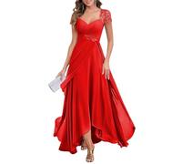 KIYNE Abito da donna con maniche ad aletta e scollo a V, in chiffon, per madre della sposa, abito lungo plissettato increspato da sera formale, Rosso, 42
