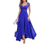 KIYNE Abito da donna con maniche ad aletta e scollo a V, in chiffon, per madre della sposa, abito lungo plissettato increspato da sera formale, Blu reale, 50 Più