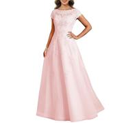 KIYNE Abito da donna in chiffon per madre della sposa, con applicazioni in pizzo, scollo rotondo, abito da sera formale, Rosa cipria, 50 Più