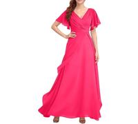 KIYNE Abito da donna in chiffon per madre della sposa con maniche pieghettate lungo abito da sera formale, Rosa acceso, 24 Più