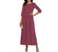 KIYNE Abito da donna in chiffon per madre della sposa con maniche scollo rotondo una linea abito da sera formale, Rosa del deserto, 48