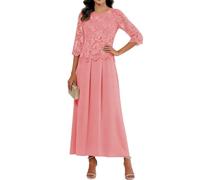 KIYNE Abito da donna in chiffon per madre della sposa con maniche scollo rotondo una linea abito da sera formale, Corallo, 52 Più