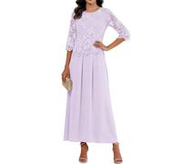 KIYNE Abito da donna in chiffon per madre della sposa con maniche scollo rotondo una linea abito da sera formale, Lilla, 50 Più