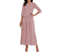 KIYNE Abito da donna in chiffon per madre della sposa con maniche scollo rotondo una linea abito da sera formale, Rosa polvere, 40