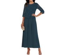 KIYNE Abito da donna in chiffon per madre della sposa con maniche scollo rotondo una linea abito da sera formale, Pavone, 38